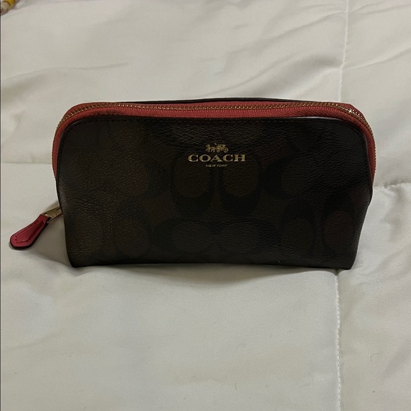Coach Dark Brown and Red Pouch - Picture 1 of 4